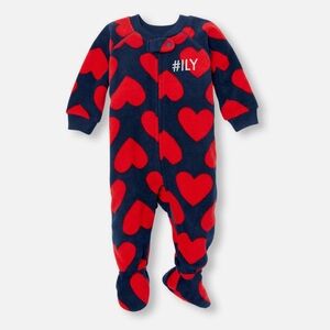 4/$20💥Fleece Holiday Valentine's #ILY Sleeper One-Piece Pajamas, Red Hearts Navy